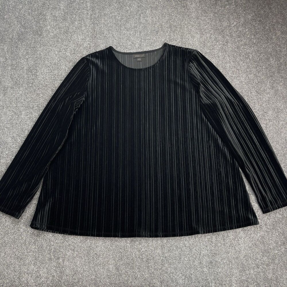 J Jill Wearever Ribbed Velvet Long Sleeve Top Womens Large Long Sleeve Black